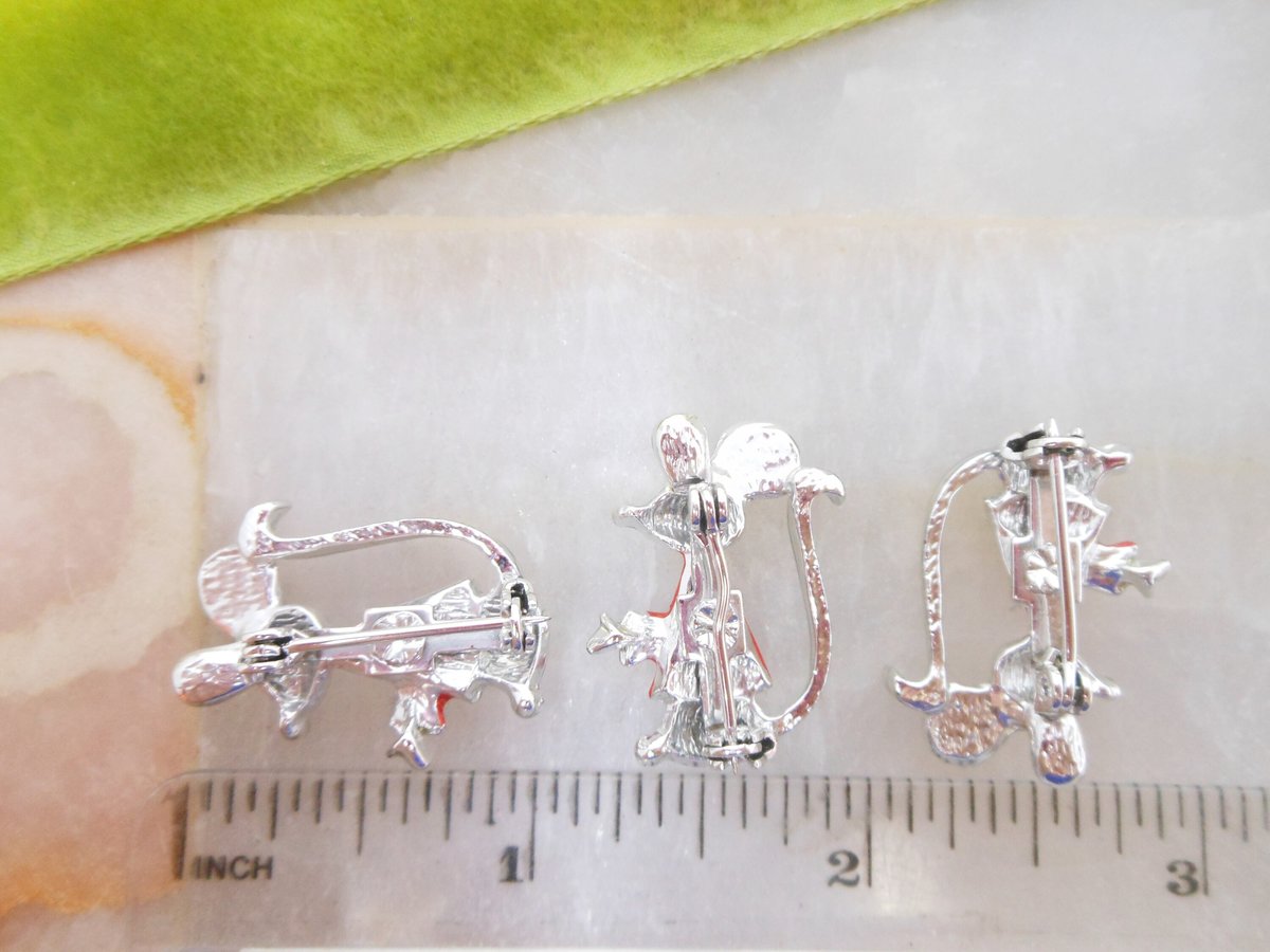 Vintage LOT 3 Mouse Mice Scatter Pin Brooch Set  Figural Petite Enamel Jewelry Gift Mid Century, VivianJoel.com