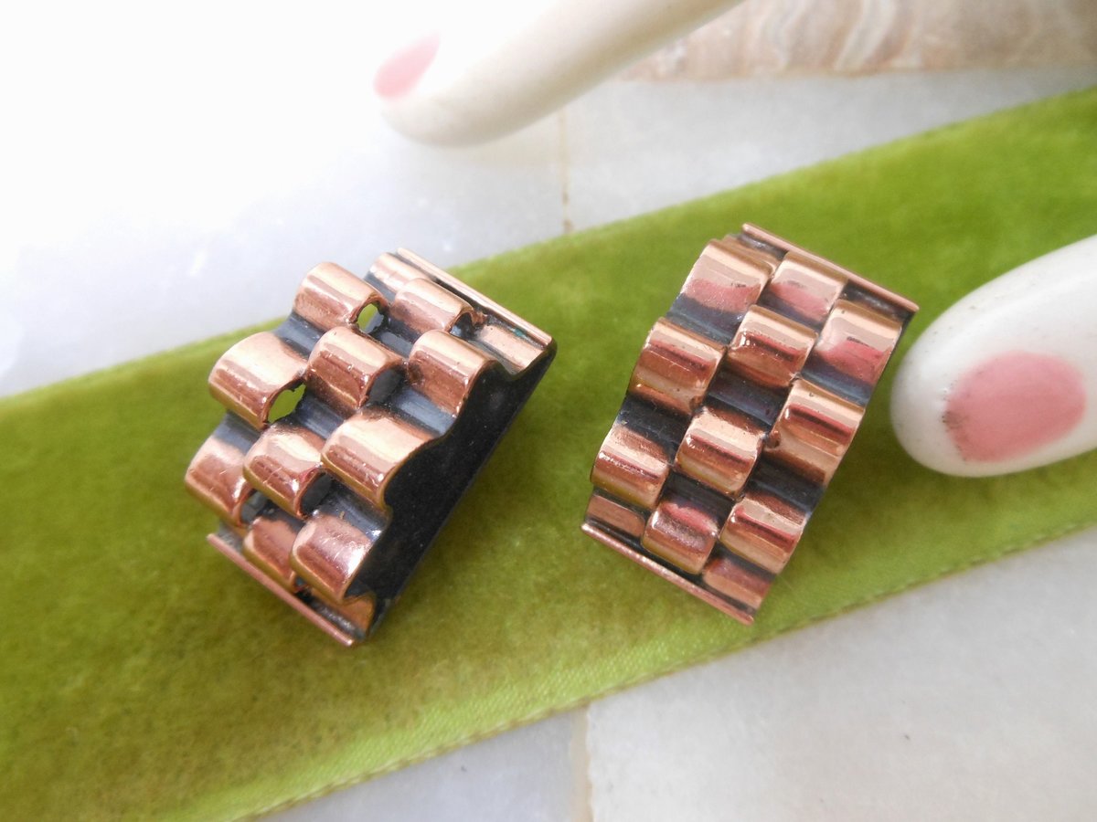 Vintage RENOIR Modernist Earrings Clip On Designer Copper Matisse Brutalist Jewelry Gift Mid Century, VivianJoel.com