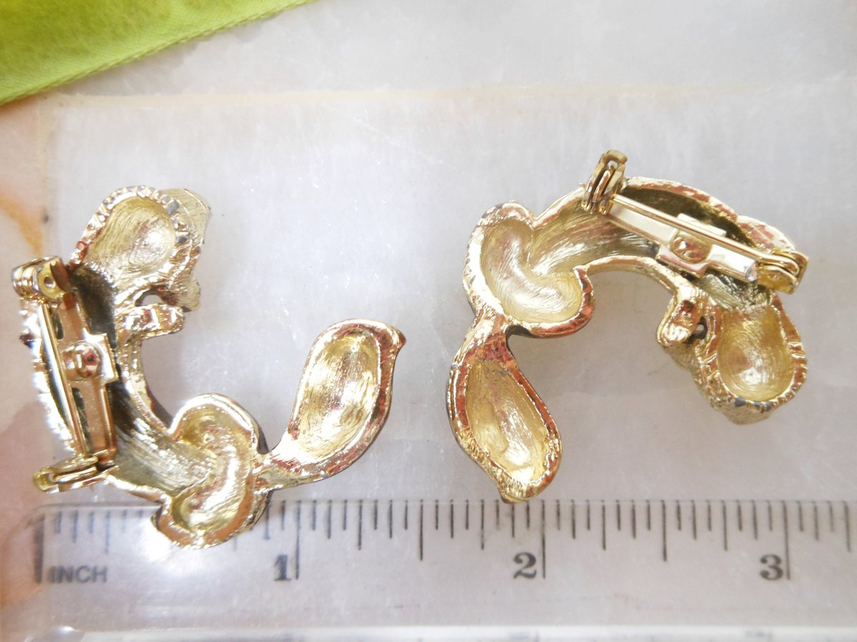 Vintage Fox Brooch Pair Scatter Pin Set Enamel Figural Rhinestone Eye Mid Century Kitsch Jewelry Gift, VivianJoel.com