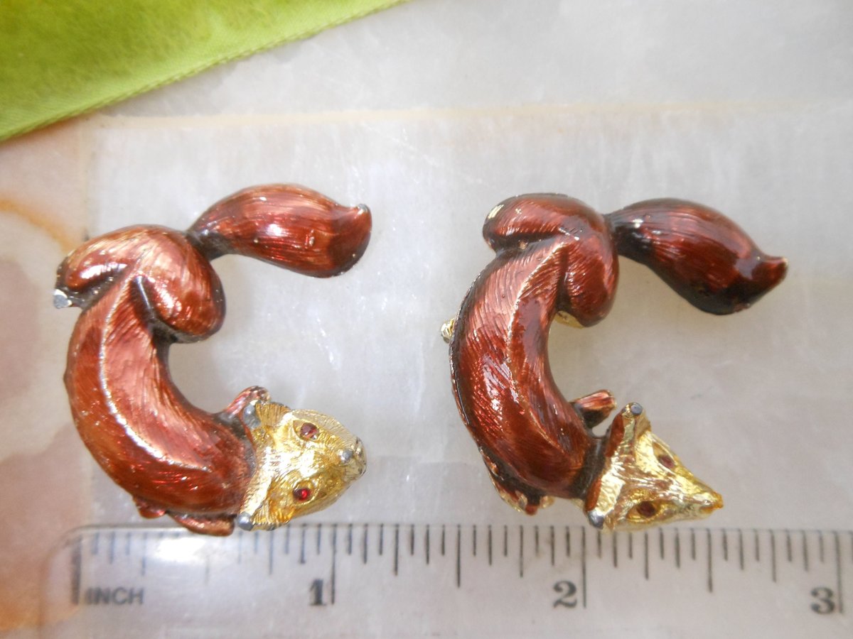 Vintage Fox Brooch Pair Scatter Pin Set Enamel Figural Rhinestone Eye Mid Century Kitsch Jewelry Gift, VivianJoel.com