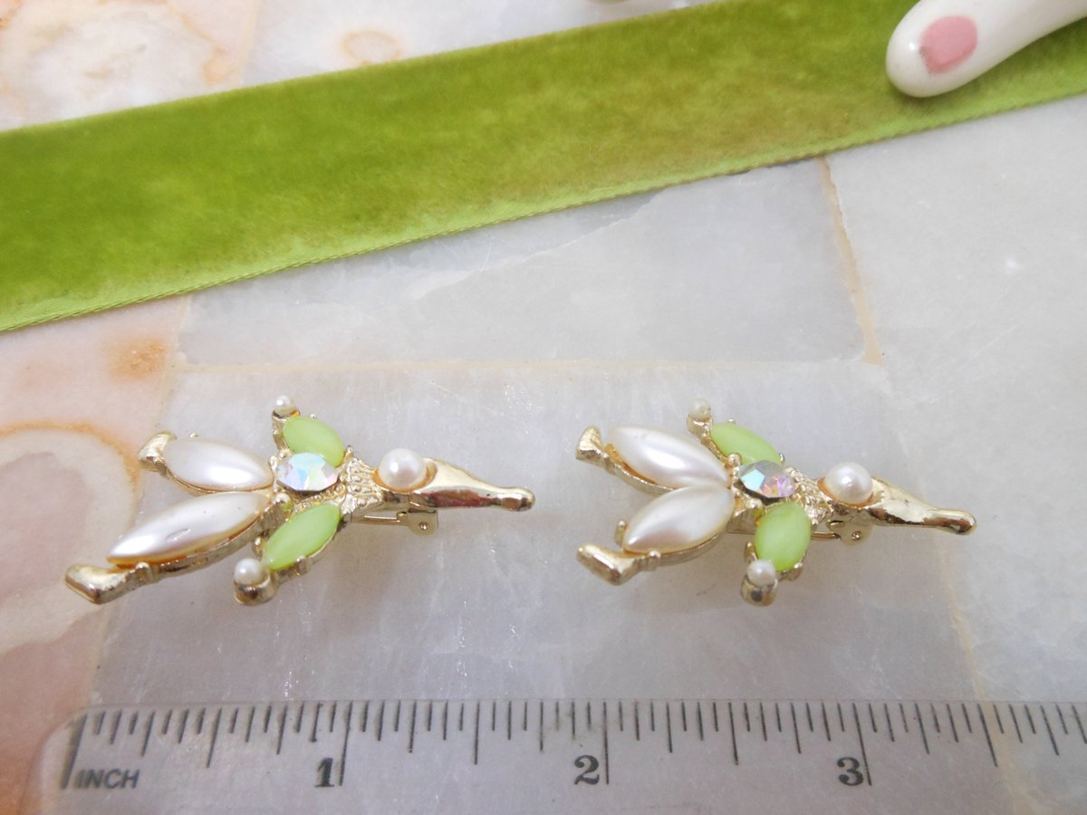 Vintage Scatter Pin Set Pixie Elf Clown Brooch Pair Rhinestone Faux Pearl Mid Century Figural Jewelry Gift, VivianJoel.com