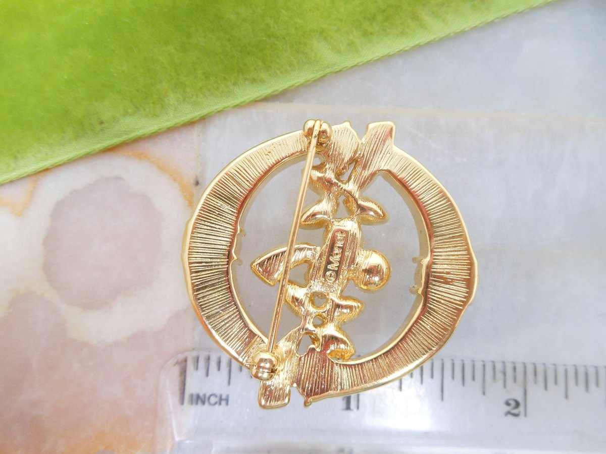 Vintage MONET Crystal Pearl Brooch Art Deco Style Pin Gold Plate Designer Classic Timeless Mid Century, VivianJoel.com