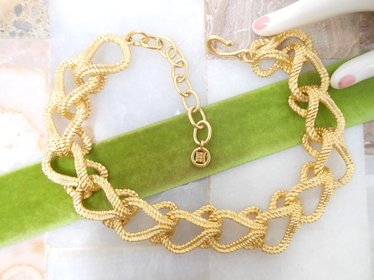 Vintage GIVENCHY Chain Necklace Runway Designer Chunky Twisted Rope Gold Plate Statement Mid Century Jewelry Gift, VivianJoel.com
