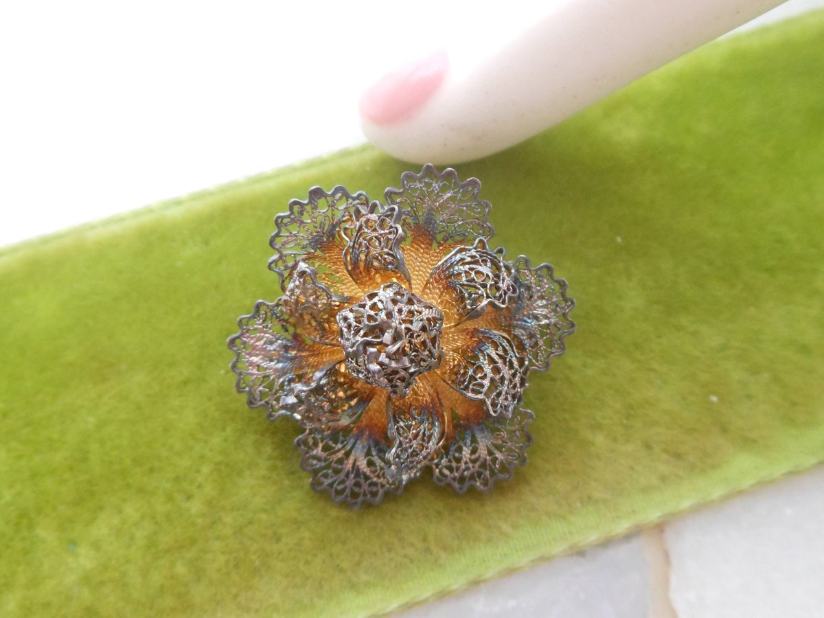 Vintage STERLING SILVER Petite Pin Designer Filigree Flower Brooch Cannetille 925 Mid Century Jewelry Gift, VivianJoel.com