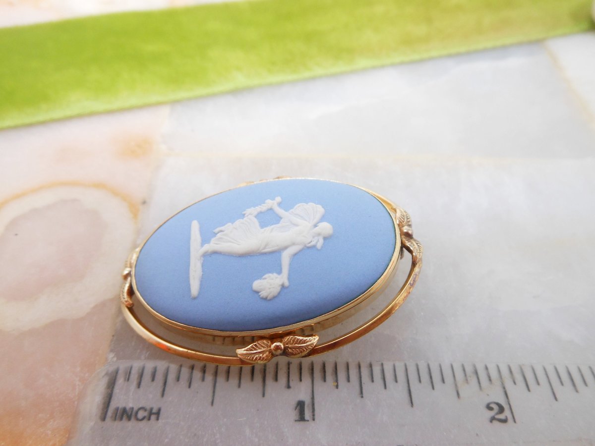 Vintage Van Dell WEDGEWOOD Cameo Brooch Gold Fill Pin GF Pendant Jasperware Blue Designer MCM Jewelry Gift,  VivianJoel.com