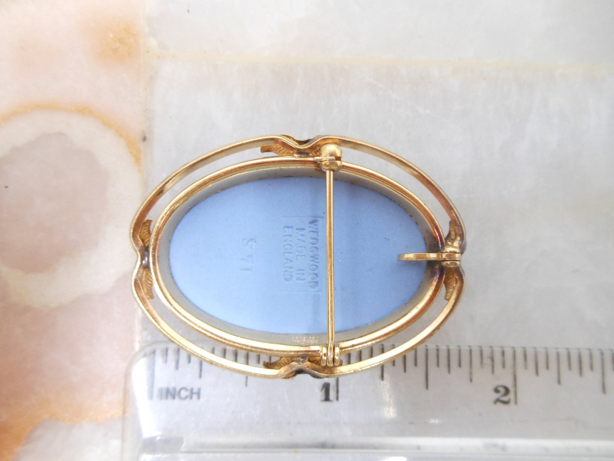 Vintage Van Dell WEDGEWOOD Cameo Brooch Gold Fill Pin GF Pendant Jasperware Blue Designer MCM Jewelry Gift,  VivianJoel.com