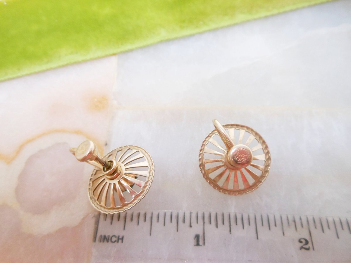 Vintage VAN DELL Earrings Gold Fill Screw Back Aquamarine Teal Crystal Blue GF Designer Mid Century Jewelry, VivianJoel.com