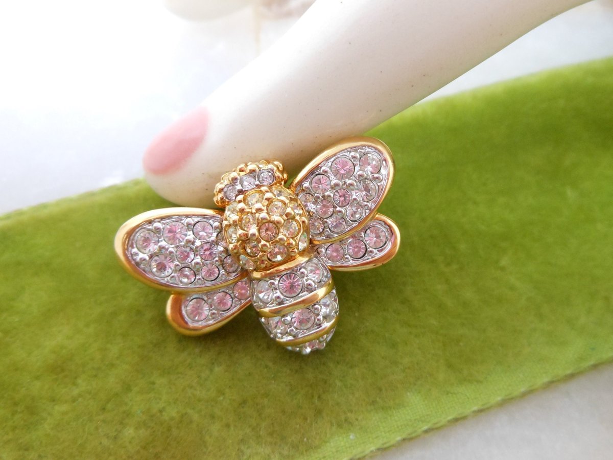 Vintage SWAROVSKI Crystal Brooch Bee Swan Logo Rhinestone Crystal Bug Insect Bumblebee Pin Crystal Petite Jewelry Gift, VivianJoel.com