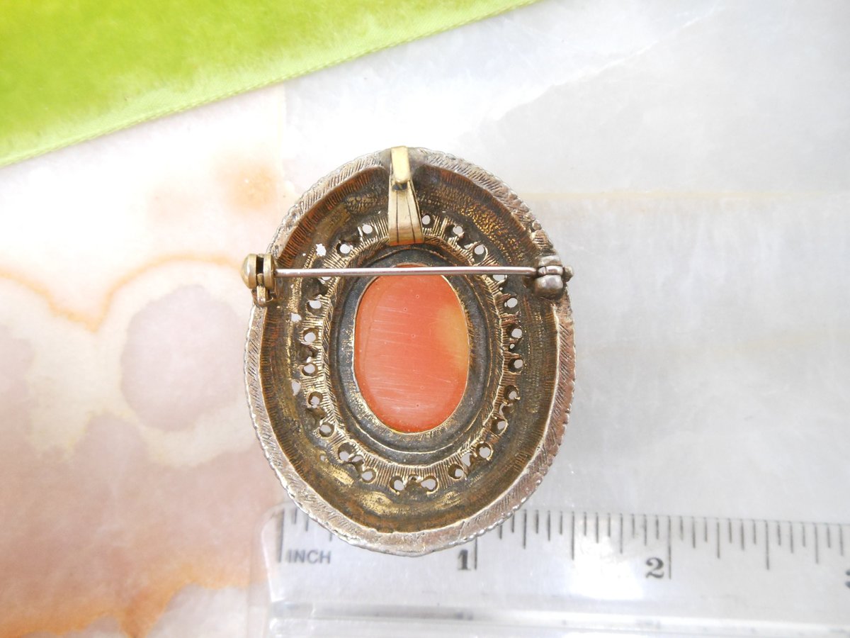 Vintage Cameo Brooch Ornate Pin Pendant Victorian Regency Renaissance Revival Jewelry Mid Century, VivianJoel.com