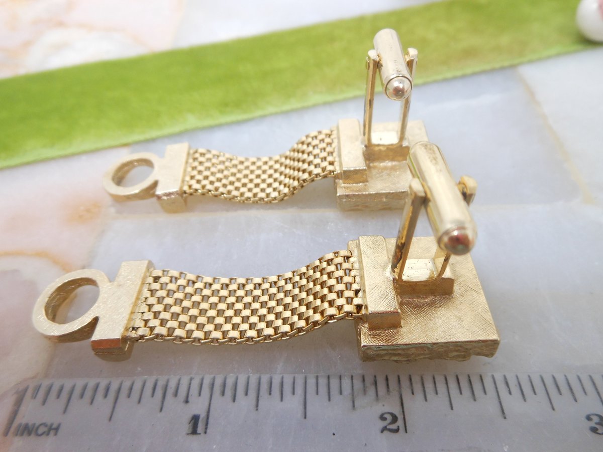 Vintage DANTE Watermelon Crystal Rainbow Prism Cufflinks Cuff Links Gold Plate Wrist Candy Mid Century Designer Gift,  VivianJoel.com