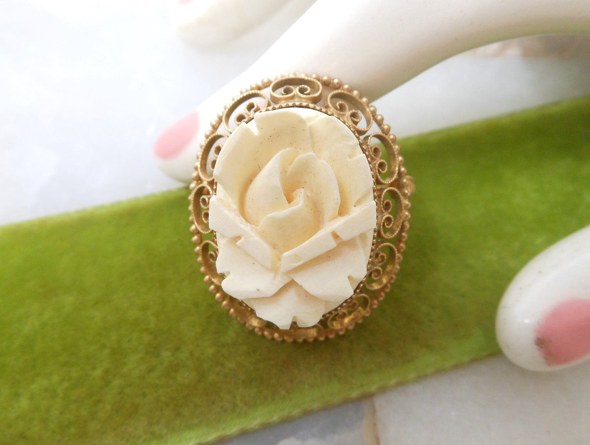 Vintage CATAMORE Rose Brooch Gold Fill  Designer Carved Flower Pin 12K GF Mid Century Jewelry Gift, VivianJoel.com