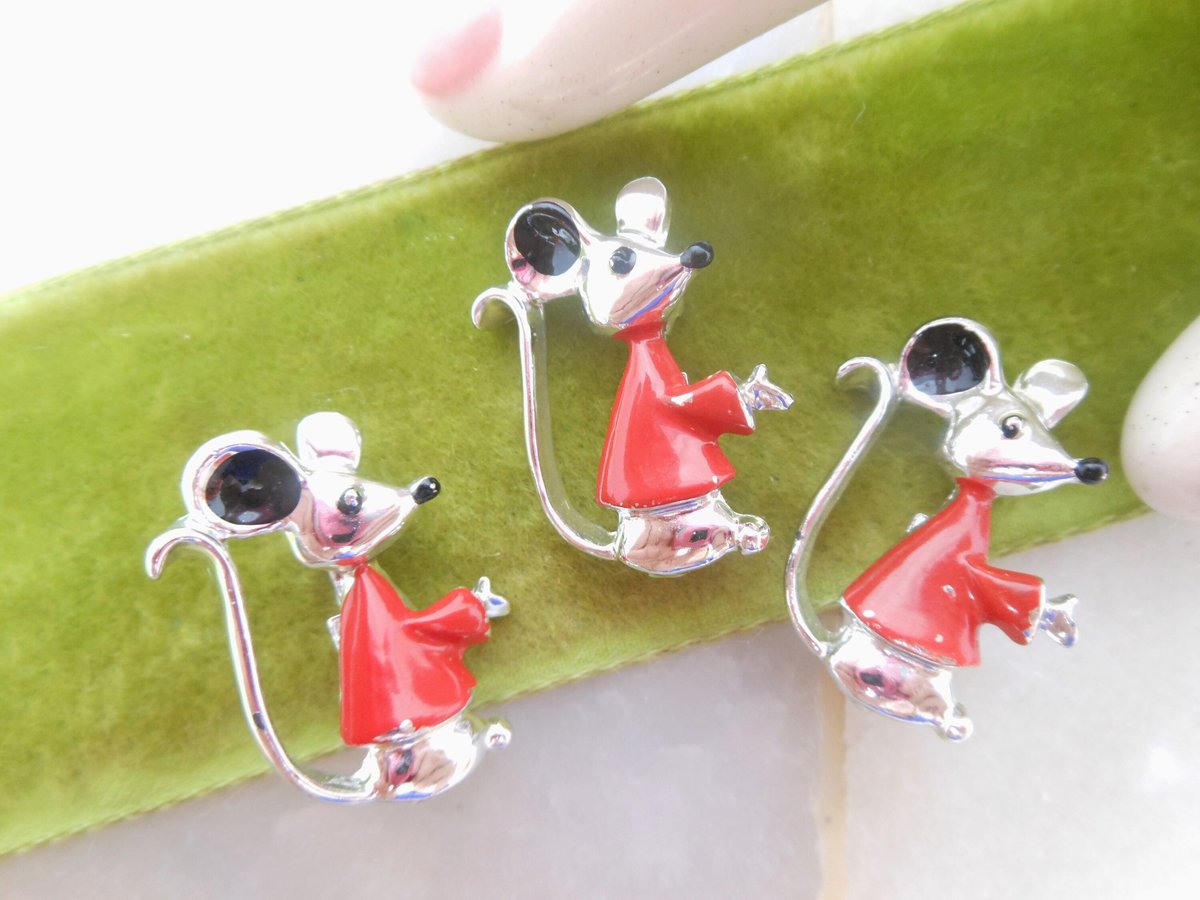 Vintage LOT 3 Mouse Mice Scatter Pin Brooch Set  Figural Petite Enamel Jewelry Gift Mid Century, VivianJoel.com