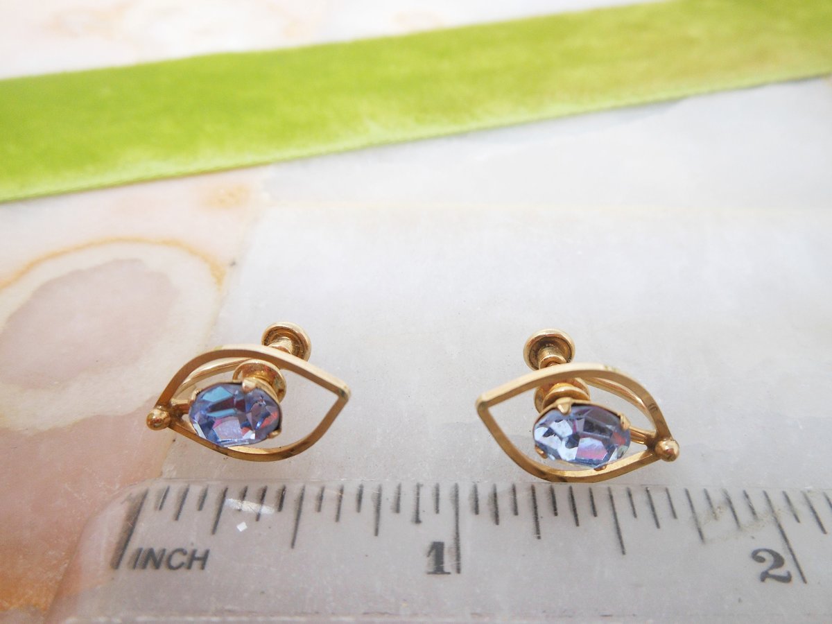 Vintage VAN DELL Gold Fill Designer Blue Crystal Earrings Screw Back GF Rhinestone Petite Dainty Mid Century Jewelry Gift, VivianJoel.com