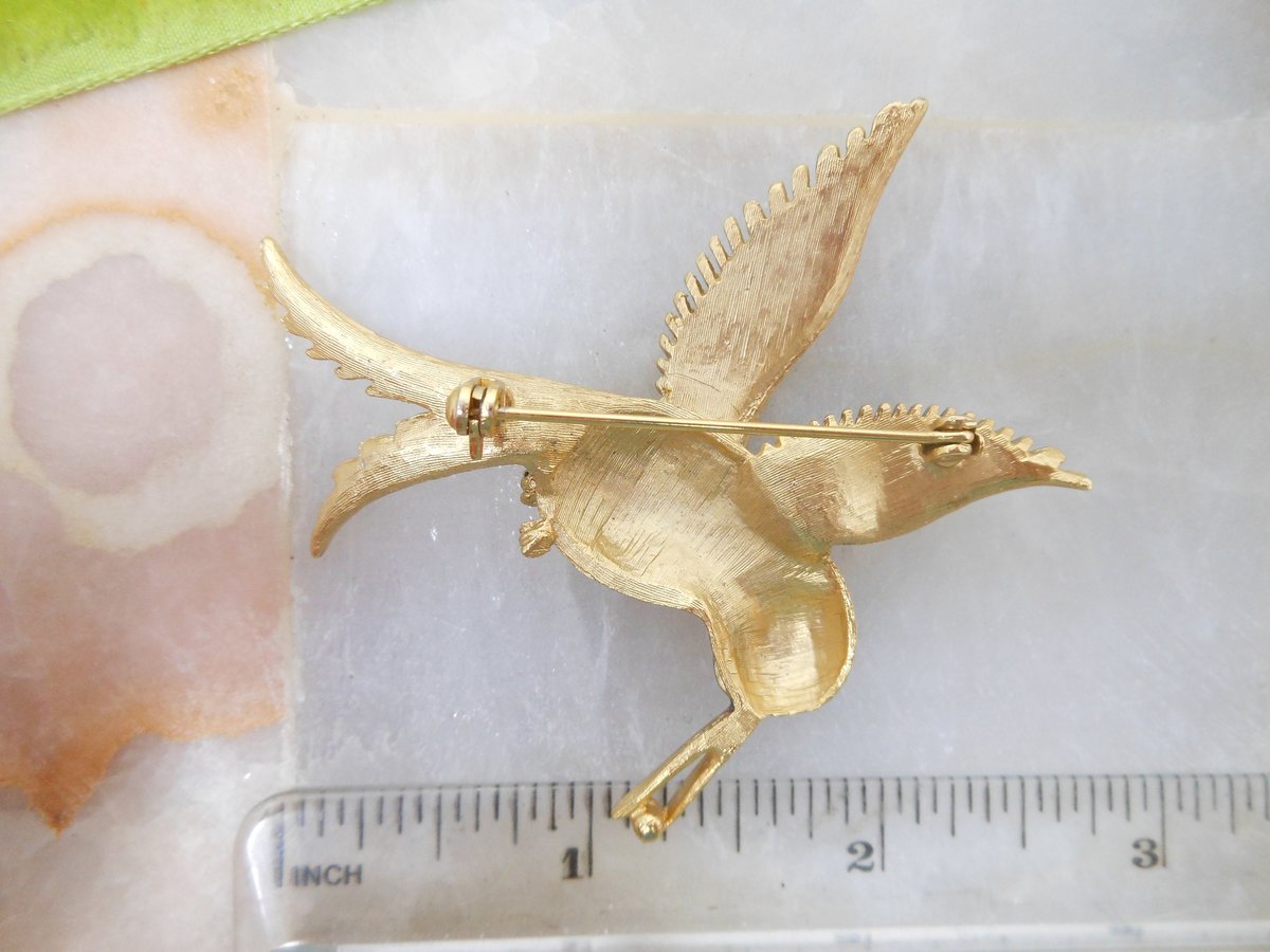 Vintage Hummingbird Brooch Ombre Enamel Rhinestone Bird Pin Figural Mid Century Gift, VivianJoel.com