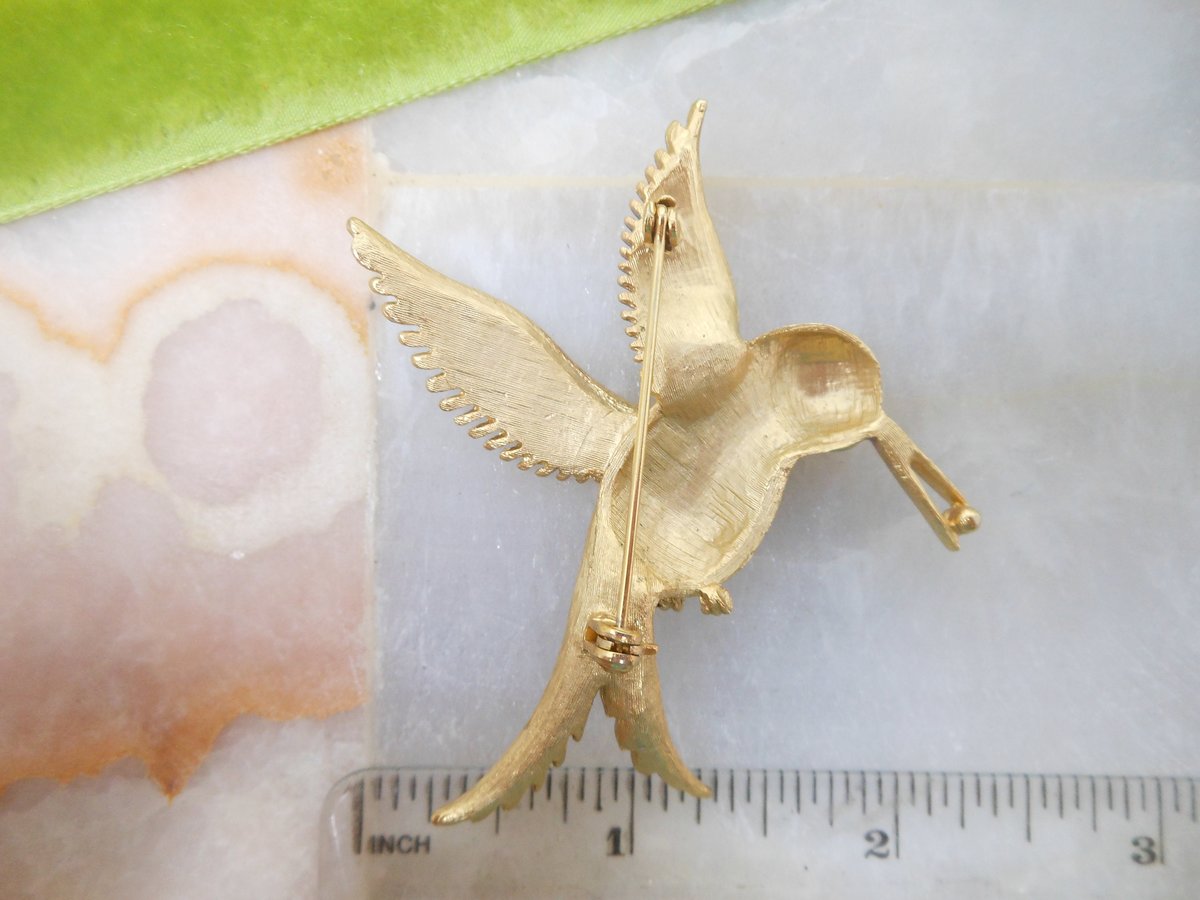 Vintage Hummingbird Brooch Ombre Enamel Rhinestone Bird Pin Figural Mid Century Gift, VivianJoel.com
