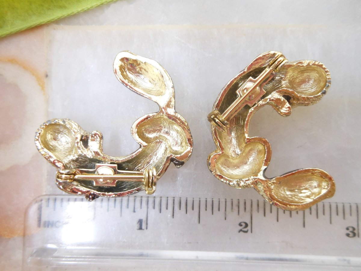 Vintage Fox Brooch Pair Scatter Pin Set Enamel Figural Rhinestone Eye Mid Century Kitsch Jewelry Gift, VivianJoel.com