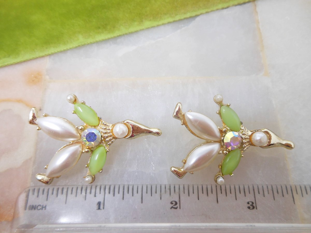 Vintage Scatter Pin Set Pixie Elf Clown Brooch Pair Rhinestone Faux Pearl Mid Century Figural Jewelry Gift, VivianJoel.com