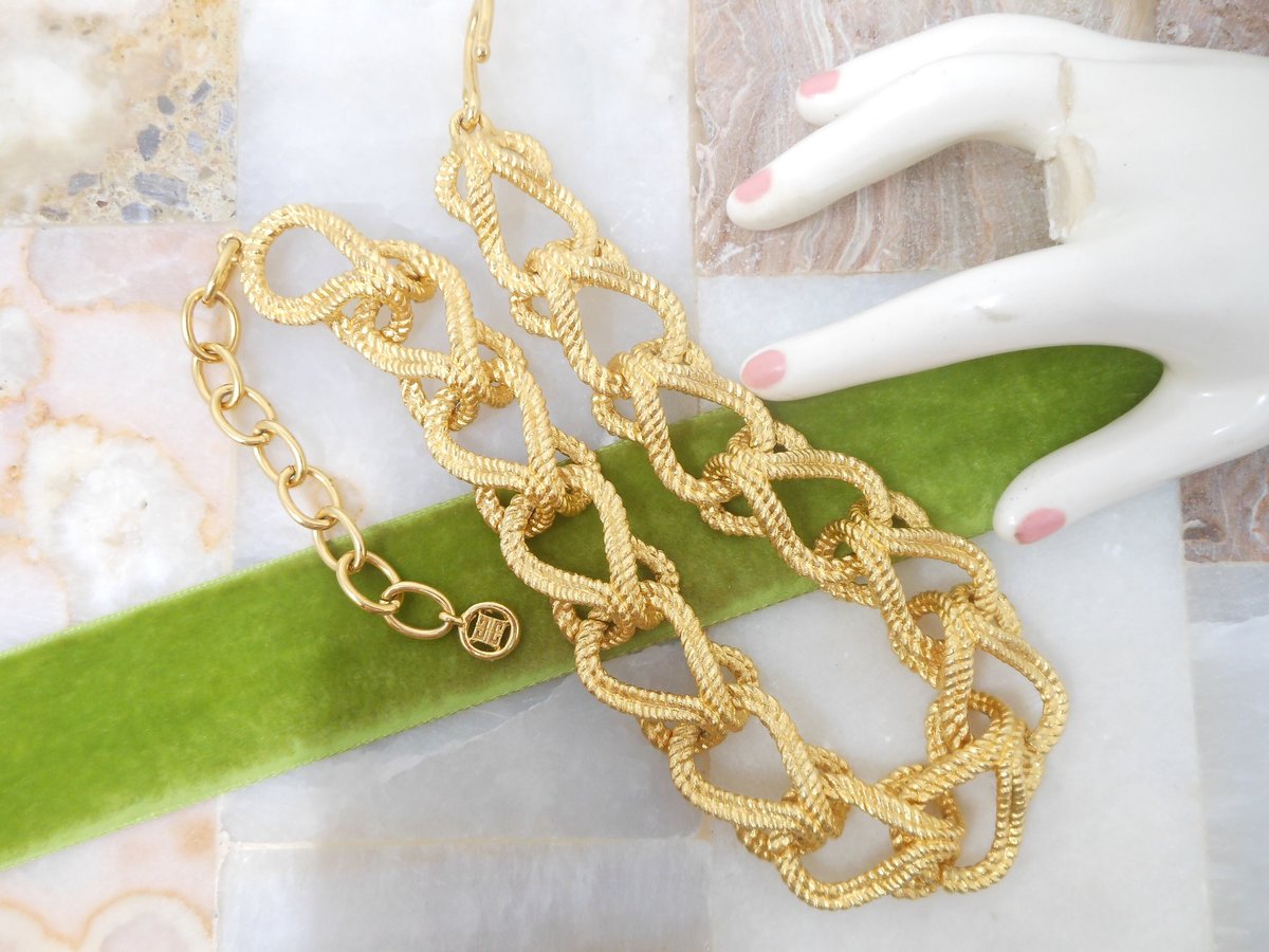 Vintage GIVENCHY Chain Necklace Runway Designer Chunky Twisted Rope Gold Plate Statement Mid Century Jewelry Gift, VivianJoel.com