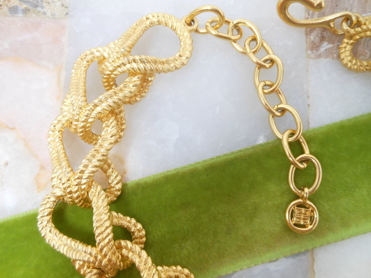 Vintage GIVENCHY Chain Necklace Runway Designer Chunky Twisted Rope Gold Plate Statement Mid Century Jewelry Gift, VivianJoel.com