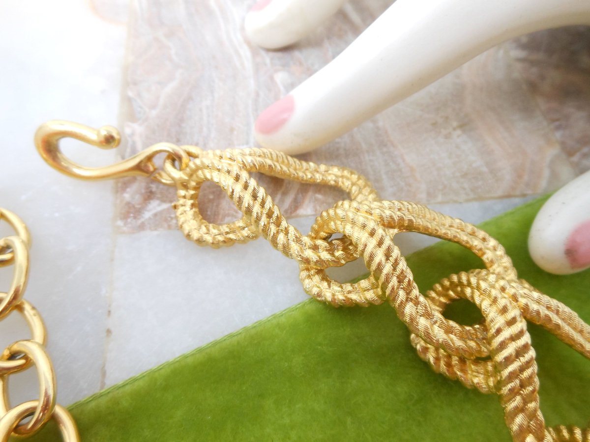 Vintage GIVENCHY Chain Necklace Runway Designer Chunky Twisted Rope Gold Plate Statement Mid Century Jewelry Gift, VivianJoel.com