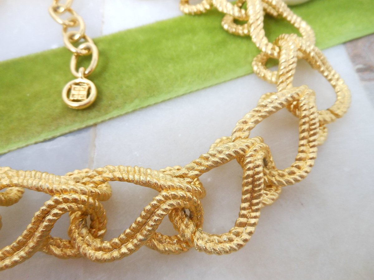 Vintage GIVENCHY Chain Necklace Runway Designer Chunky Twisted Rope Gold Plate Statement Mid Century Jewelry Gift, VivianJoel.com