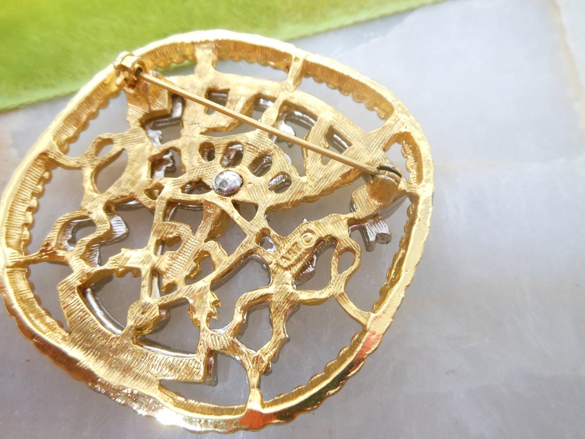 Vintage ART Designer Signed Coat of Arms Heraldic Lion Brooch Arthur Pepper Virtus Nobilitat Mid Century Gift, VivianJoel.com