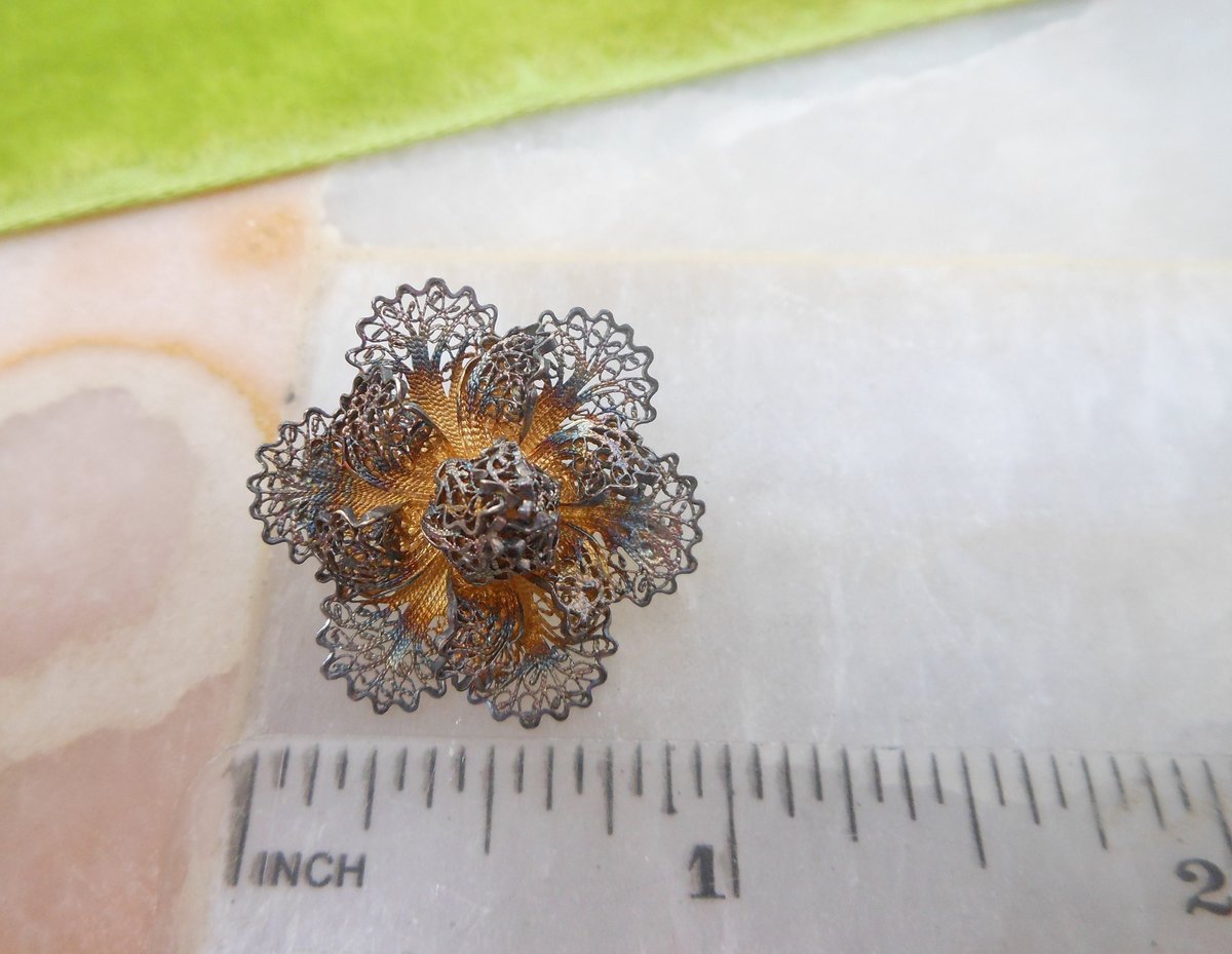 Vintage STERLING SILVER Petite Pin Designer Filigree Flower Brooch Cannetille 925 Mid Century Jewelry Gift, VivianJoel.com