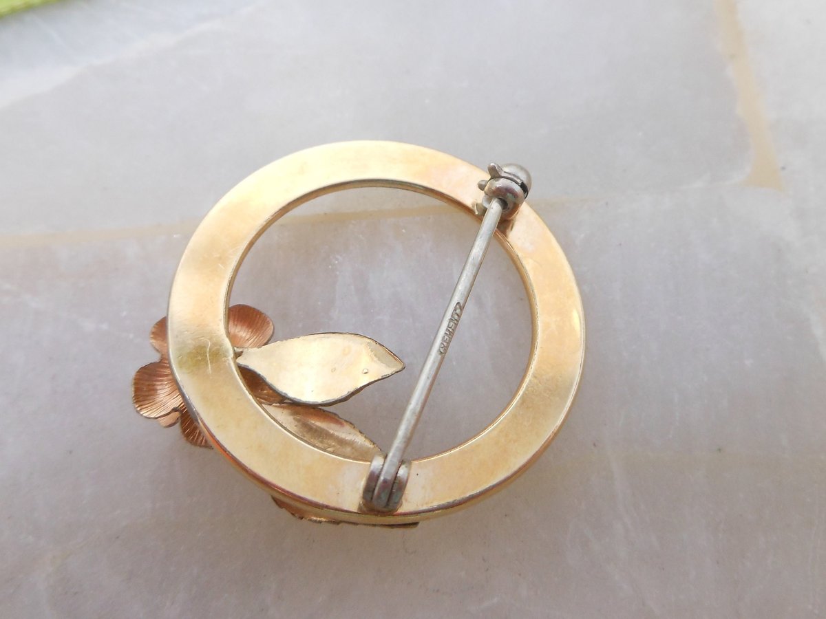 Vintage KREMENTZ Flower Rose Designer Brooch Gold Overlay Pin Petite Classic Jewelry Mid Century Gift, VivianJoel.com