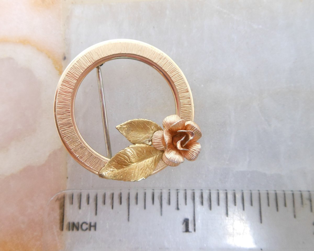 Vintage KREMENTZ Flower Rose Designer Brooch Gold Overlay Pin Petite Classic Jewelry Mid Century Gift, VivianJoel.com