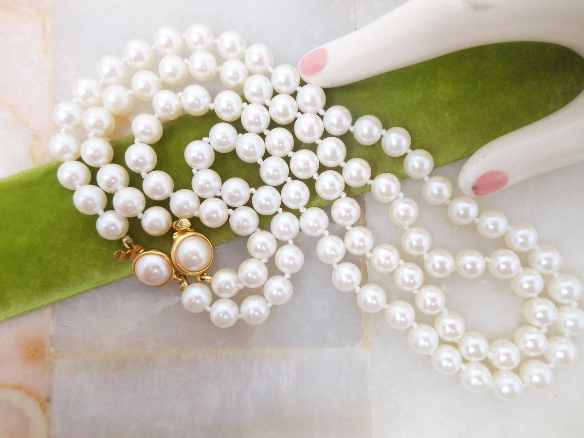 Vintage CAROLEE Pearl Necklace LOT 2 Luminous White Bead Runway Designer Wedding Classic Jewelry Gift, VivianJoel.com