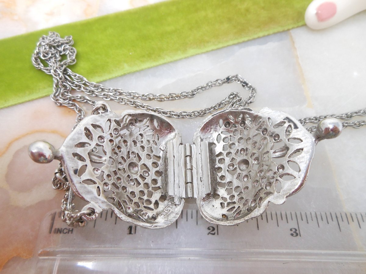 Vintage ART Designer Signed Necklace Purse Locket Trinket Box Ornate Victorian Revival Jewelry Mid Century, VivianJoel.com