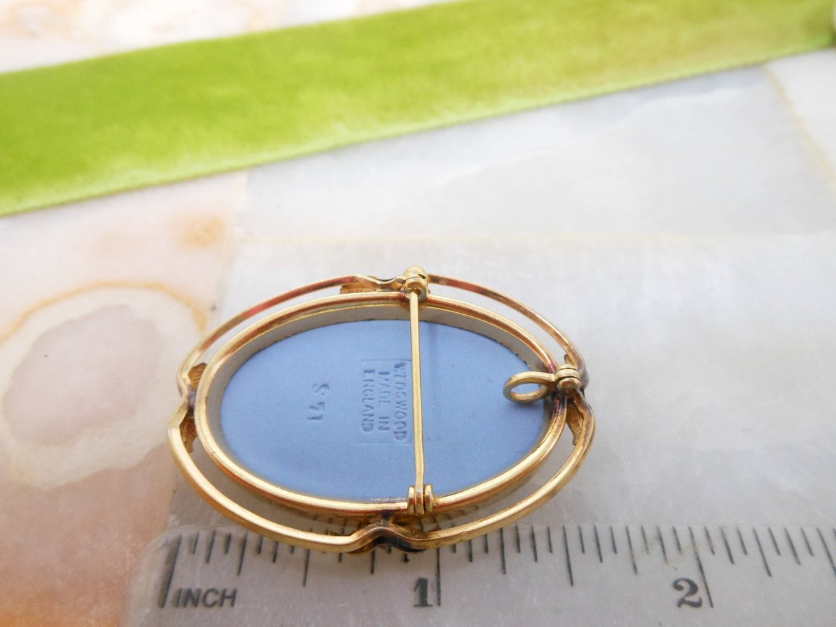 Vintage Van Dell WEDGEWOOD Cameo Brooch Gold Fill Pin GF Pendant Jasperware Blue Designer MCM Jewelry Gift,  VivianJoel.com