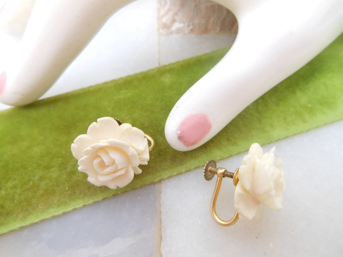 Vintage Rose Gold Fill Earrings Screw Back Carved Flower GF Flower Wedding Jewelry Gift Mid Century, VivianJoel.com