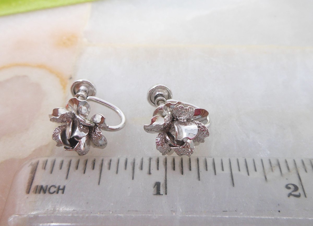 Vintage STAR -ART Sterling Silver Earrings Petite Minimalist Screw Back Tiny Rose Flower Mid Century Designer Jewelry Gift,  VivianJoel.com