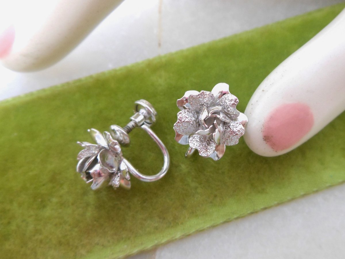 Vintage STAR -ART Sterling Silver Earrings Petite Minimalist Screw Back Tiny Rose Flower Mid Century Designer Jewelry Gift,  VivianJoel.com