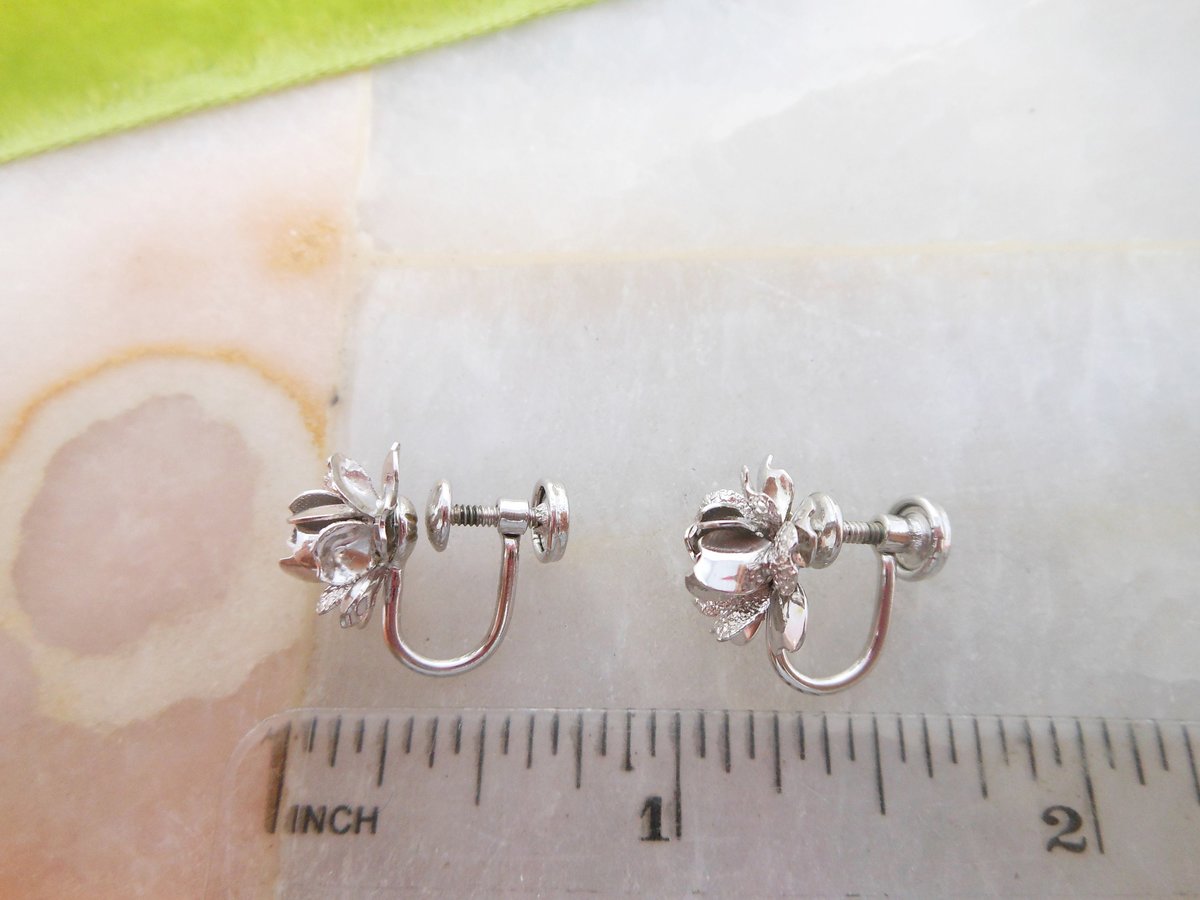 Vintage STAR -ART Sterling Silver Earrings Petite Minimalist Screw Back Tiny Rose Flower Mid Century Designer Jewelry Gift,  VivianJoel.com