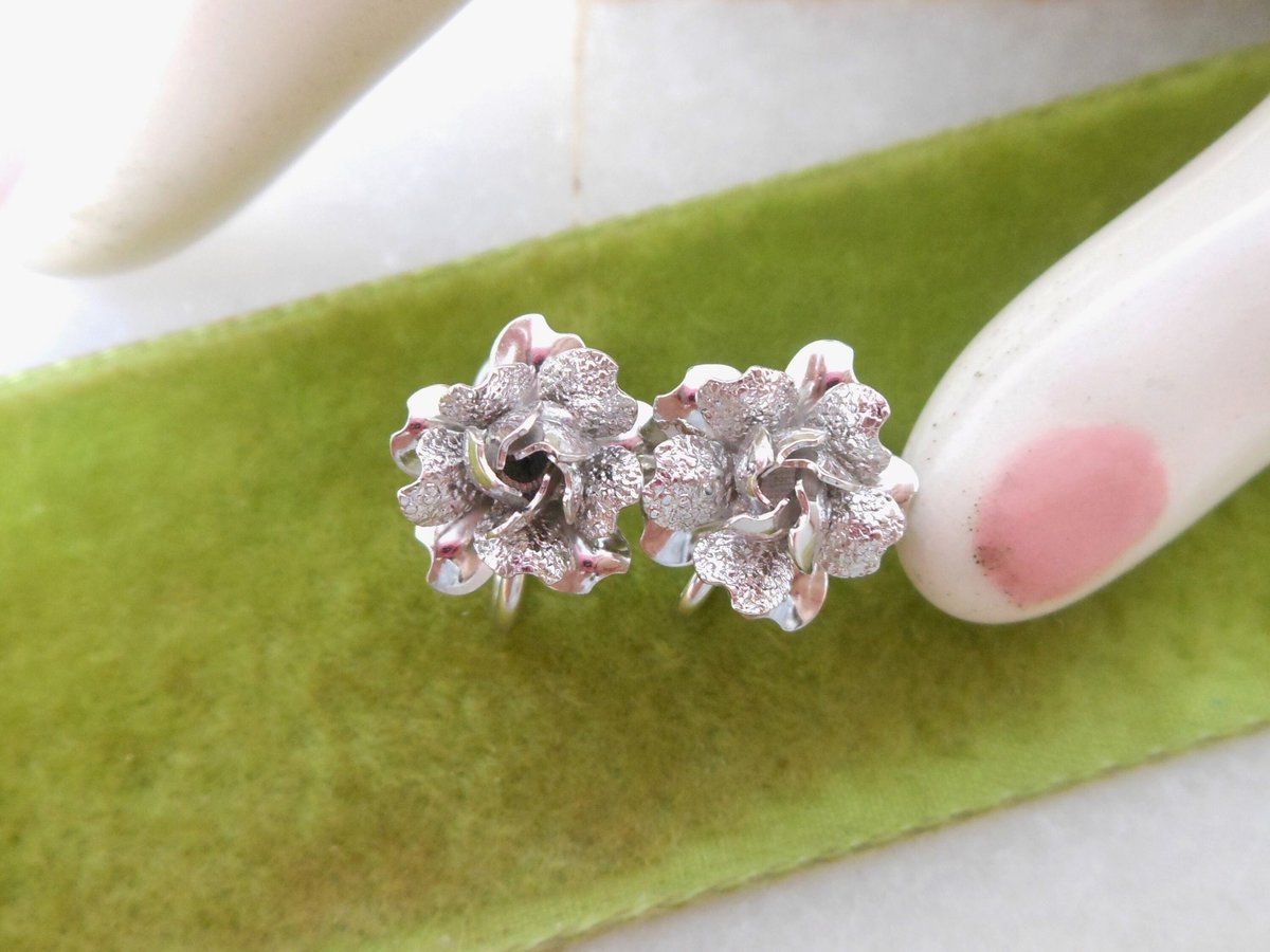 Vintage STAR -ART Sterling Silver Earrings Petite Minimalist Screw Back Tiny Rose Flower Mid Century Designer Jewelry Gift,  VivianJoel.com