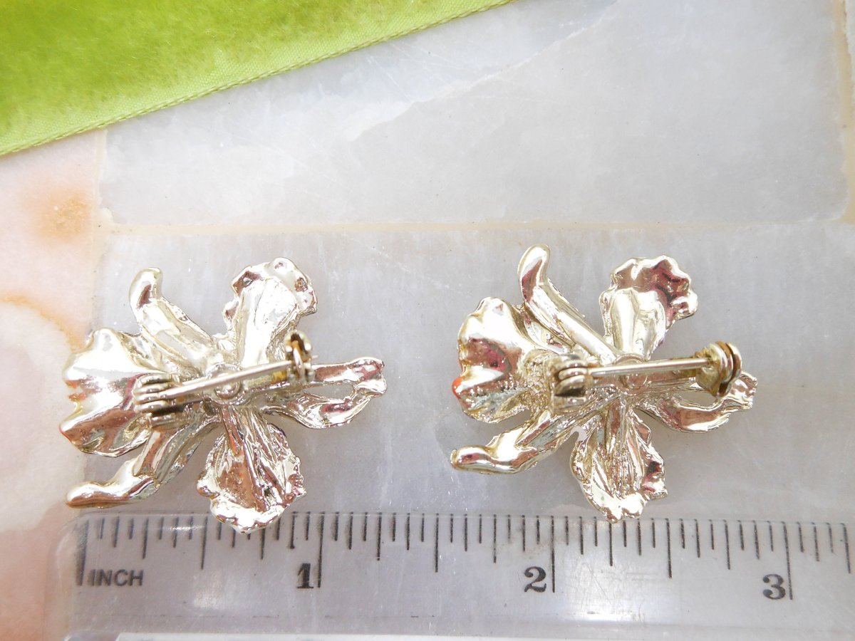 Vintage Flower Scatter Brooch Set Orchid Pin Enamel Orange Purple Mid Century Jewelry Gift, VivianJoel.com