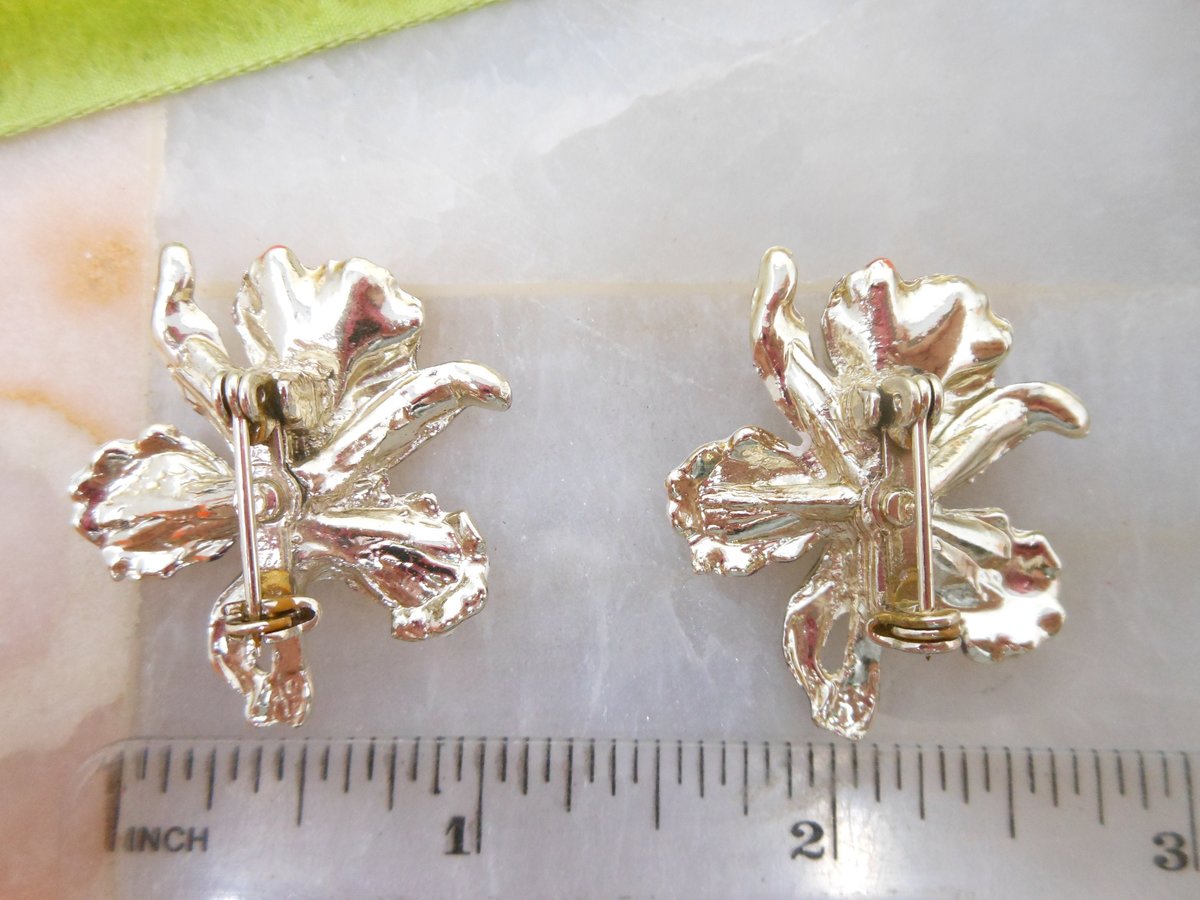 Vintage Flower Scatter Brooch Set Orchid Pin Enamel Orange Purple Mid Century Jewelry Gift, VivianJoel.com