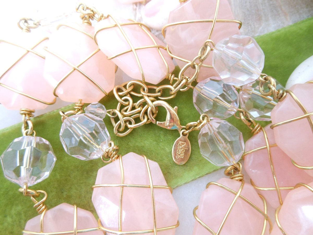 Vintage JOAN RIVERS Necklace Pink Caged Chain Designer Bead Acrylic Lucite Bead Statement Runway Jewelry Gift, VivianJoel.com