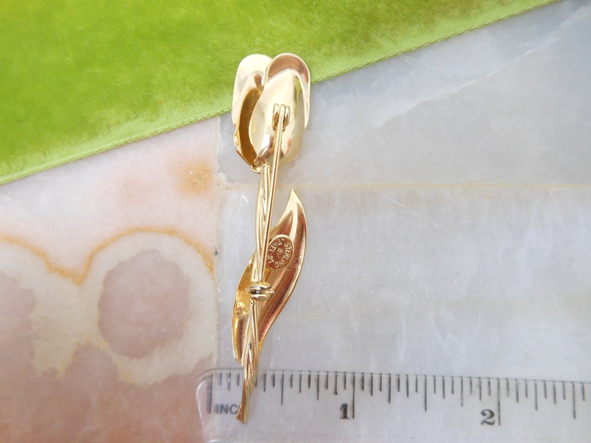 Vintage JewelArt STERLING SILVER Designer Tulip Brooch Flower Gold Vermiel Pin 925 Mid Century Jewelry Gift, VivianJoel.com