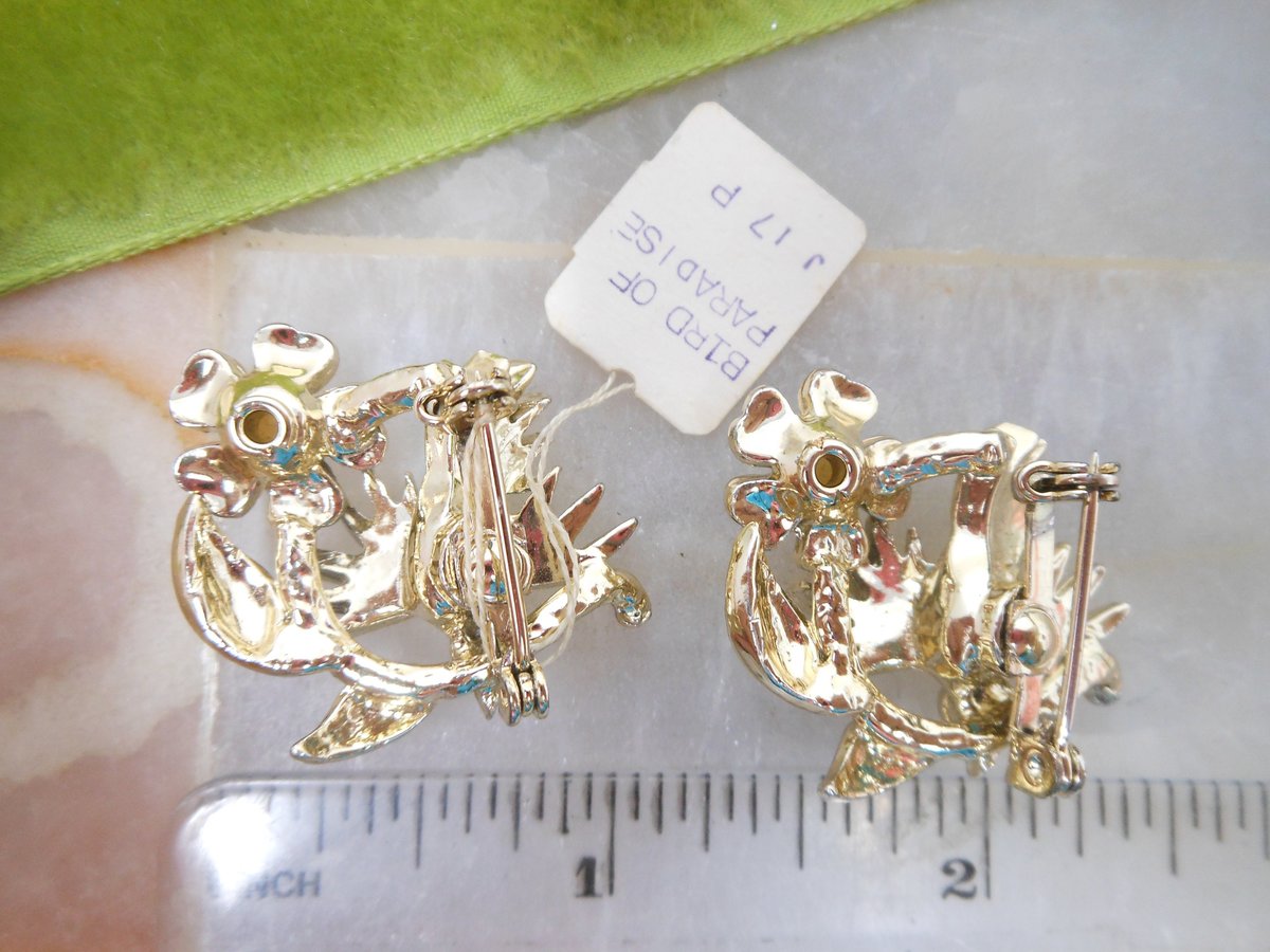 Vintage Bird Scatter Pin Faux Pearl Brooch Set Rhinestone Flower Kitsch Mid Century NOS Jewelry Gift, VivianJoel.com