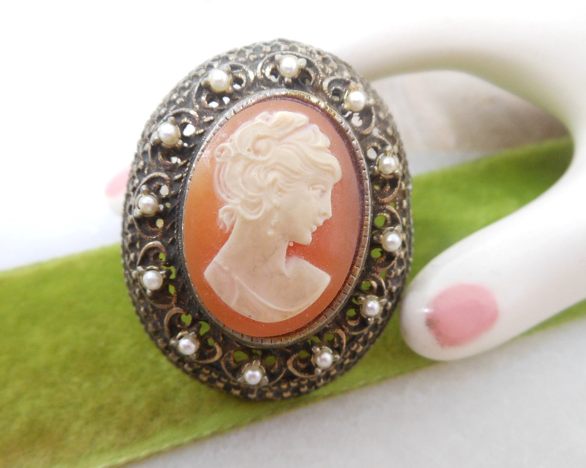 Vintage Cameo Brooch Ornate Pin Pendant Victorian Regency Renaissance Revival Jewelry Mid Century, VivianJoel.com