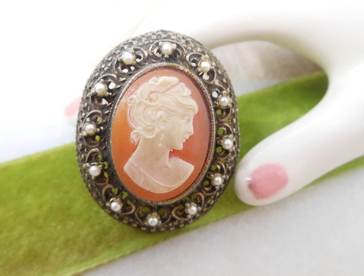 Vintage Cameo Brooch Ornate Pin Pendant Victorian Regency Renaissance Revival Jewelry Mid Century, VivianJoel.com