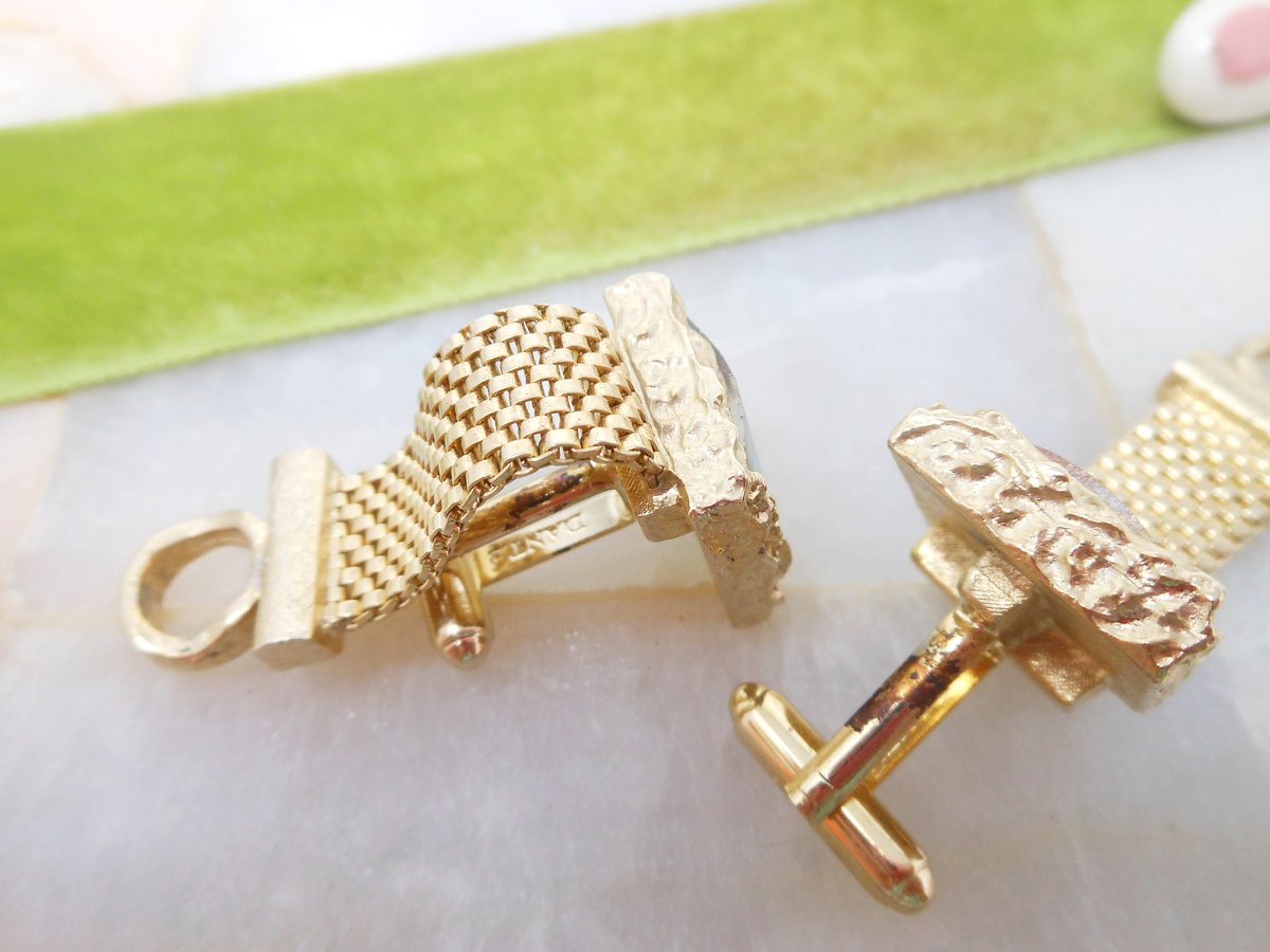 Vintage DANTE Watermelon Crystal Rainbow Prism Cufflinks Cuff Links Gold Plate Wrist Candy Mid Century Designer Gift,  VivianJoel.com