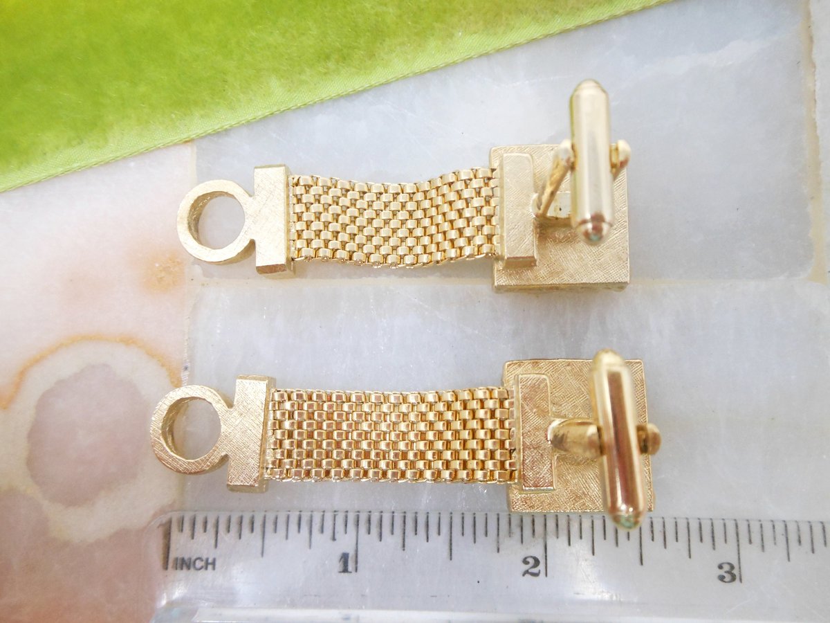 Vintage DANTE Watermelon Crystal Rainbow Prism Cufflinks Cuff Links Gold Plate Wrist Candy Mid Century Designer Gift,  VivianJoel.com