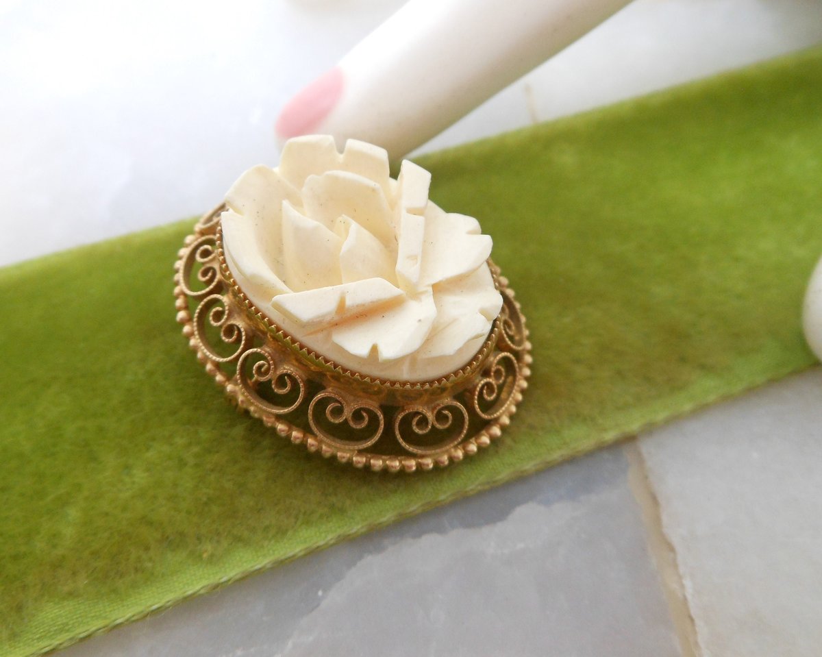 Vintage CATAMORE Rose Brooch Gold Fill  Designer Carved Flower Pin 12K GF Mid Century Jewelry Gift, VivianJoel.com