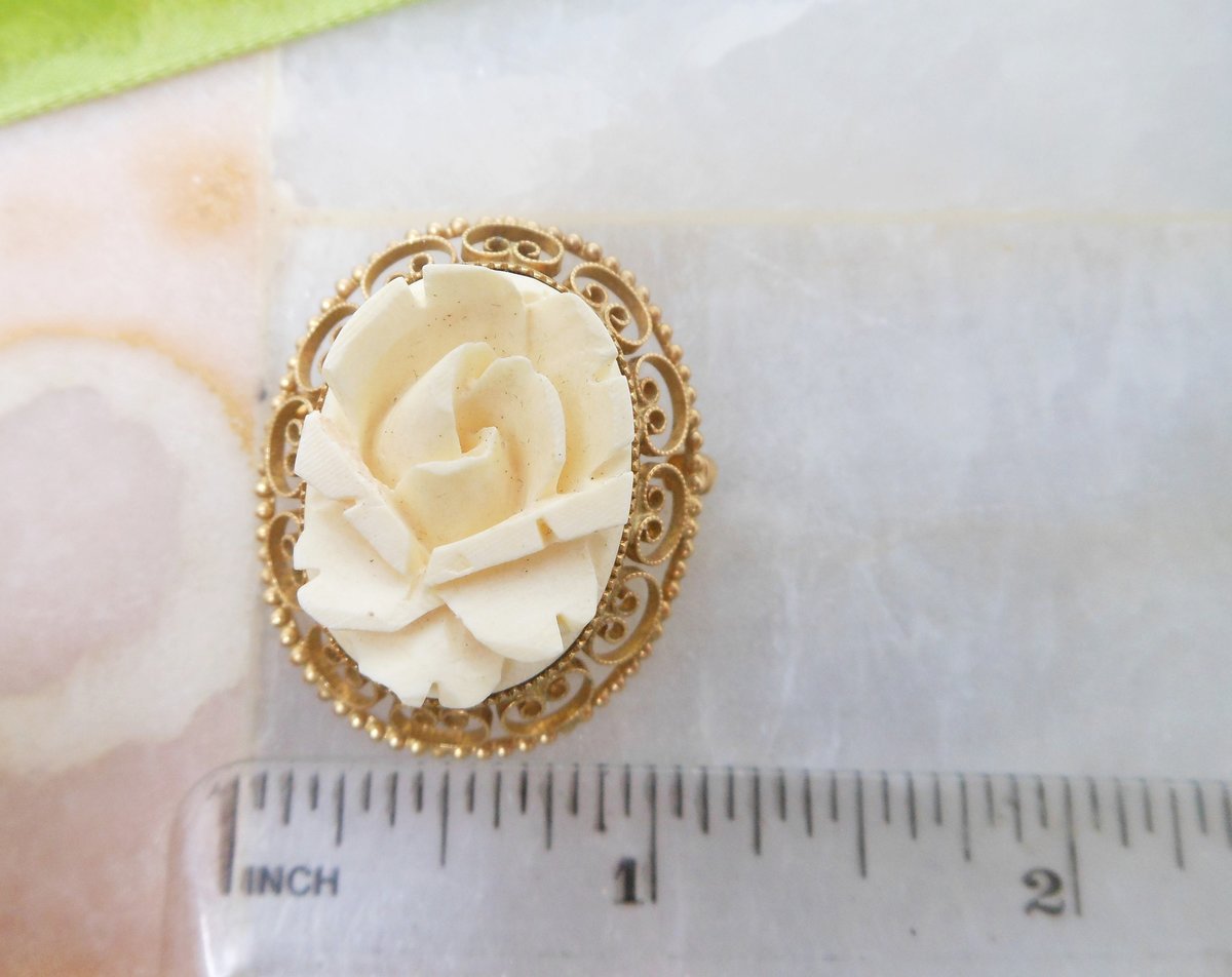 Vintage CATAMORE Rose Brooch Gold Fill  Designer Carved Flower Pin 12K GF Mid Century Jewelry Gift, VivianJoel.com