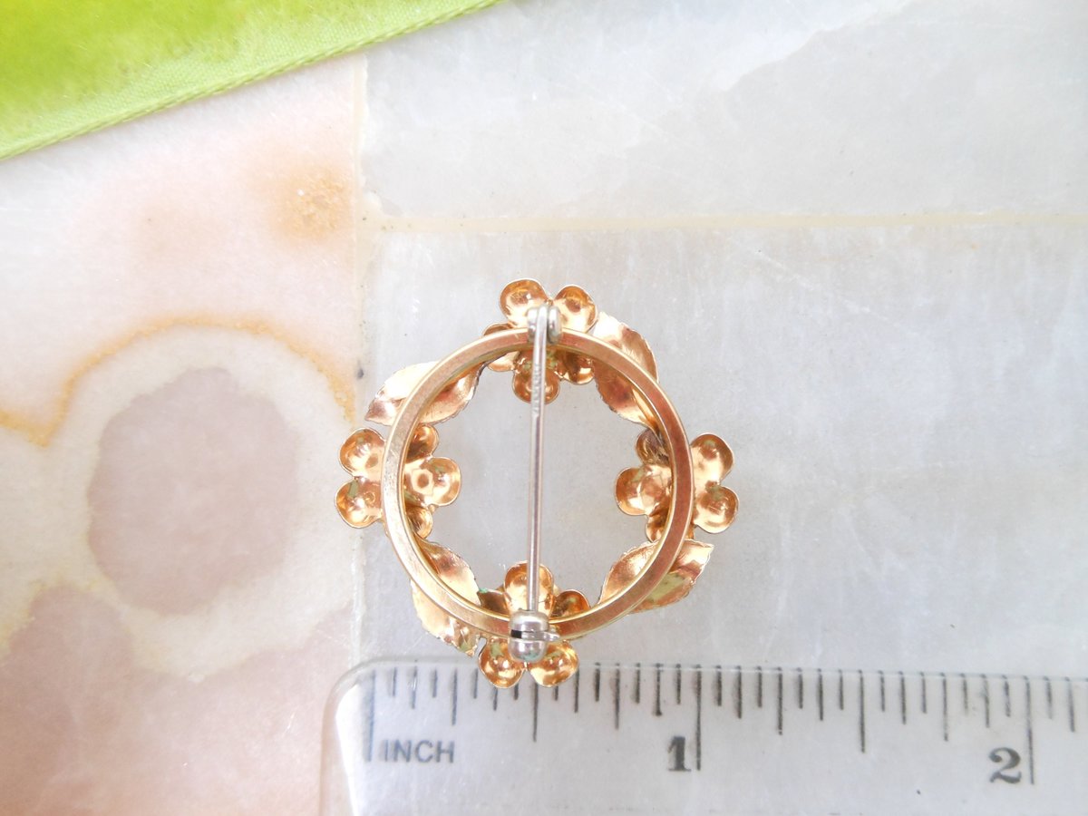 Vintage KREMENTZ Rose Brooch Flower Wreath Pin Designer Gold Overlay Petite Jewelry Mid Century Gift, VivianJoel.com