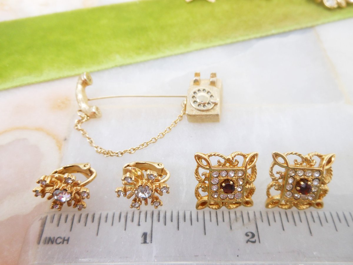 Vintage AVON LOT 5 Earrings Lapel Pin Rhinestone Clip On Pierced Post Snowflake Butterfly Designer Jewelry Gift, VivianJoel.com